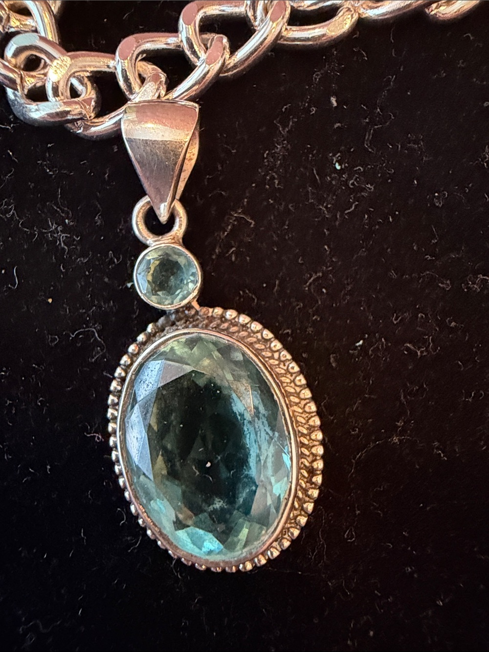 Sterling Silver Blue Aquamarine Oval Pendant - Picture 2 of 3